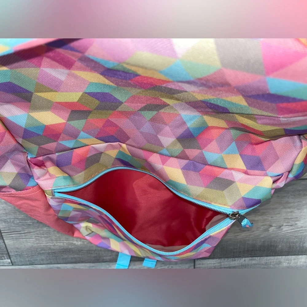 NWT Moda West Geometric Prism Backpack Bookbag Coral Pink Blue Back to School
